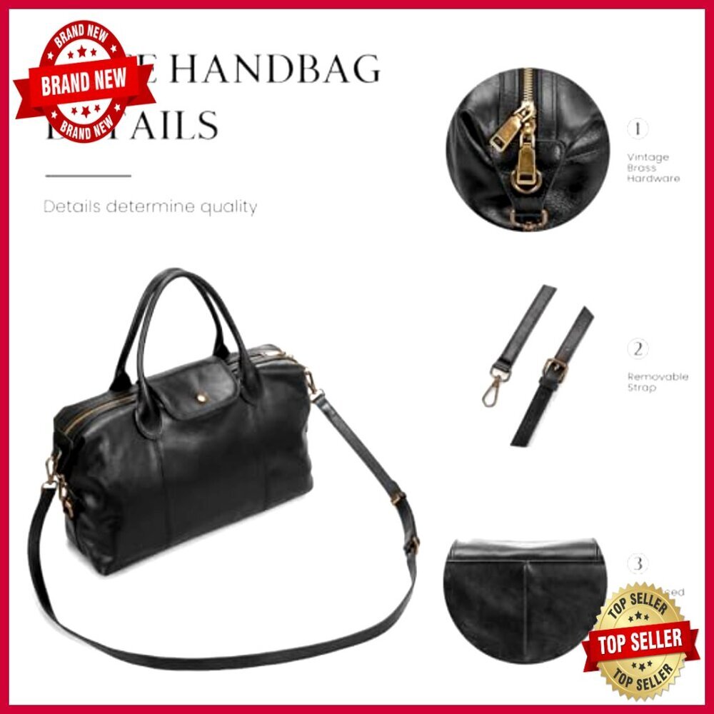 Large Genuine Leather Satchel Tote with Detachable Strap, Travel Friendly - Picture 7 of 7
